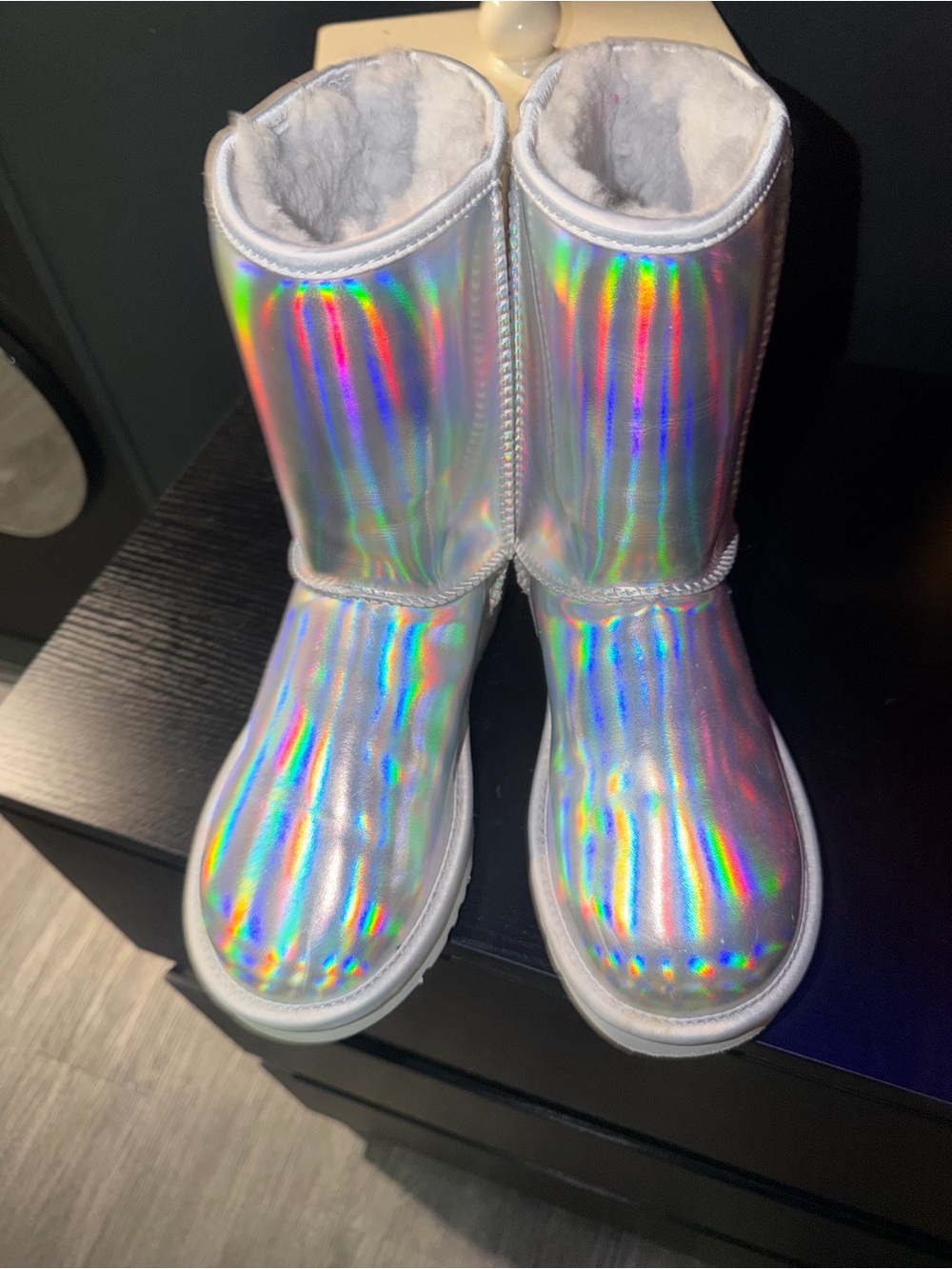 UGG Kids Iridescent Holographic Boots - Silver/Purple Sole - Picture 3 of 5